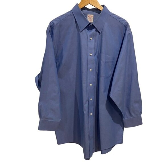 Brooks brothers 346 men button down shirt regular fit cotton non iron 17,5 blue - Picture 2 of 12
